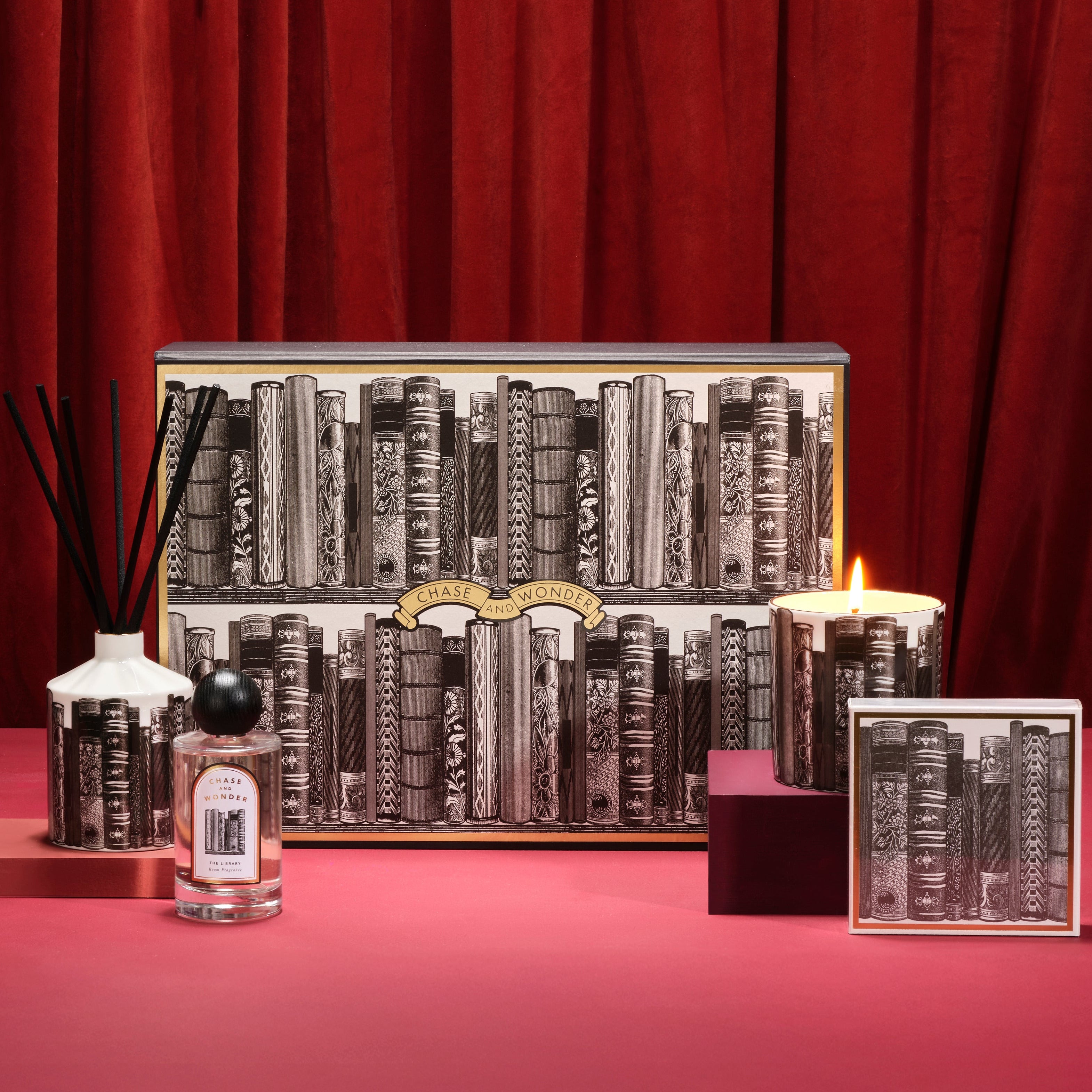 For Bibliophiles - The Literary Lover’s Gift Set by Chase and Wonder, luxury gift box with candle, matches and room spray