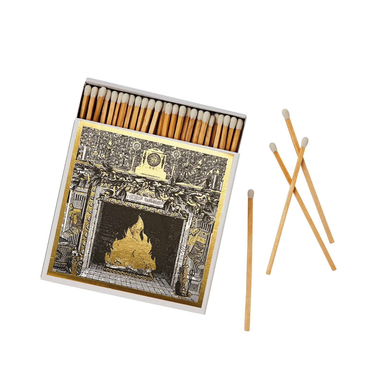 Home For Christmas Luxury Matches by Chase and Wonder, illustrated luxury matchbox with long-stemmed safety matches