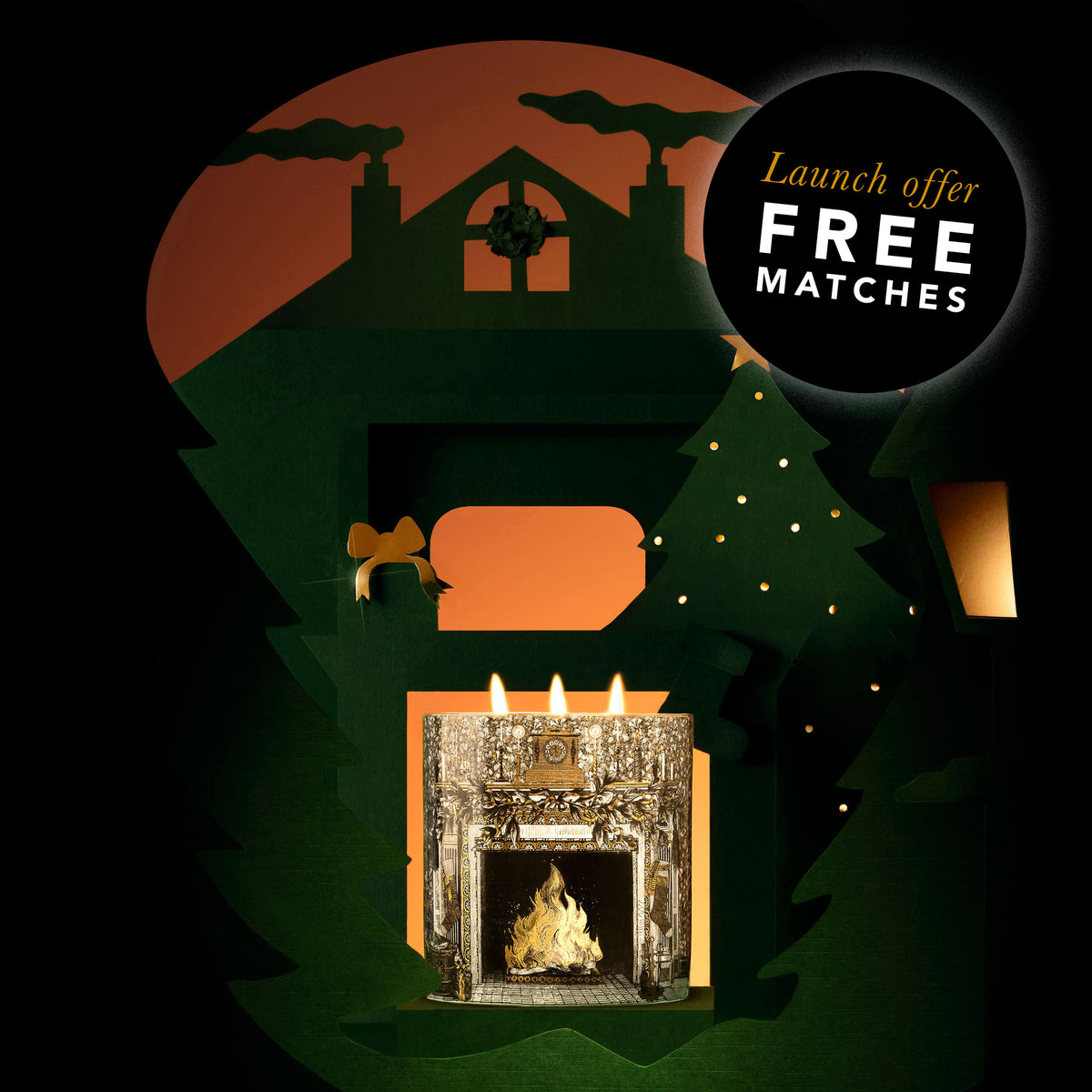 Home For Christmas Ceramic 3 Wick Candle, with Free Matches