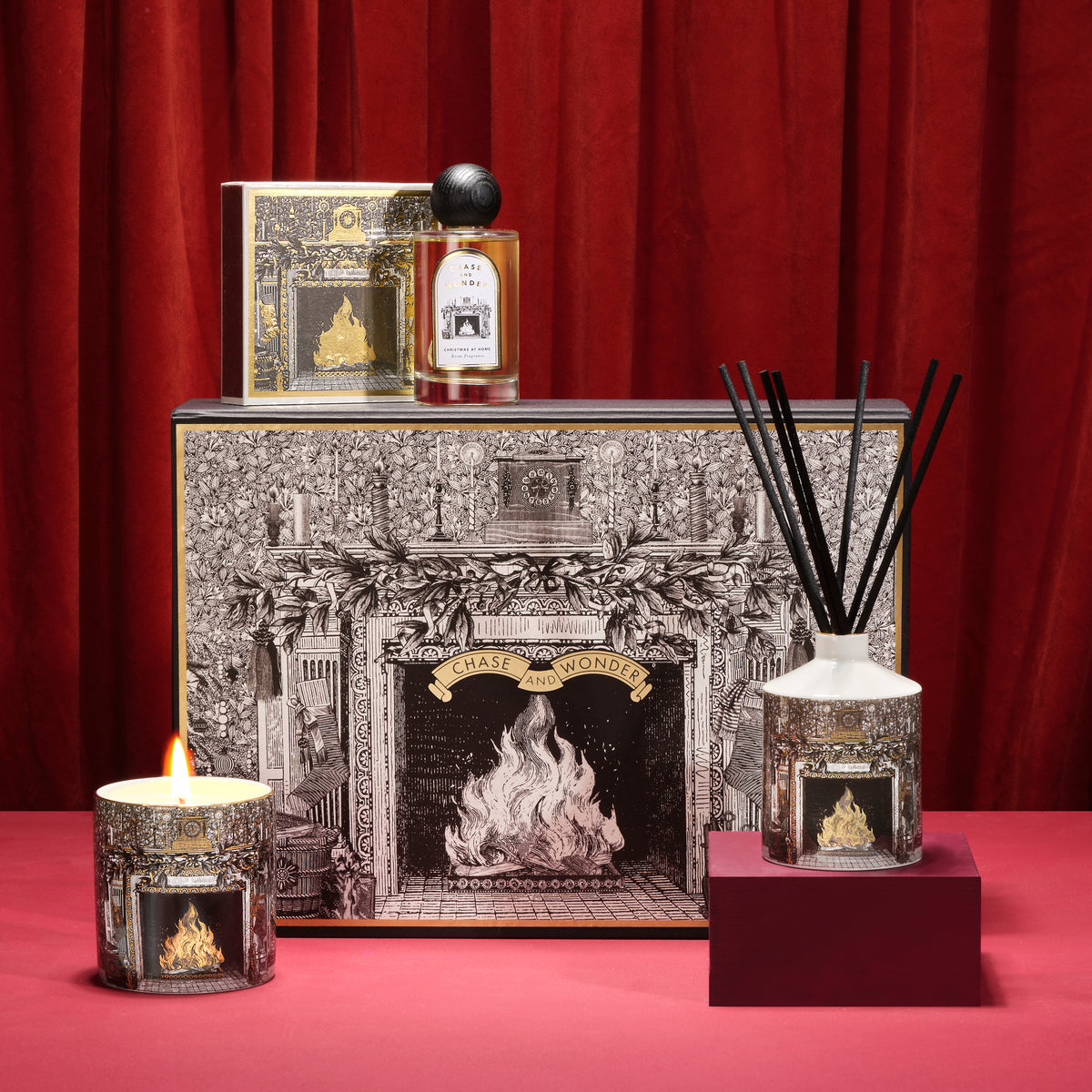 The The Home For Christmas Gift set Gift Set by Chase and Wonder, ceramic candle and diffuser with luxury gift box