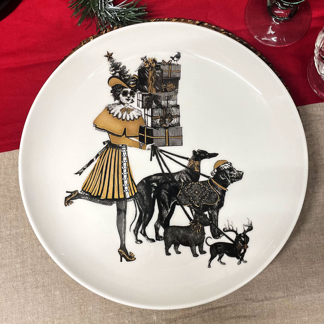 Gold Christmas Shopping 10" Fine China Plate