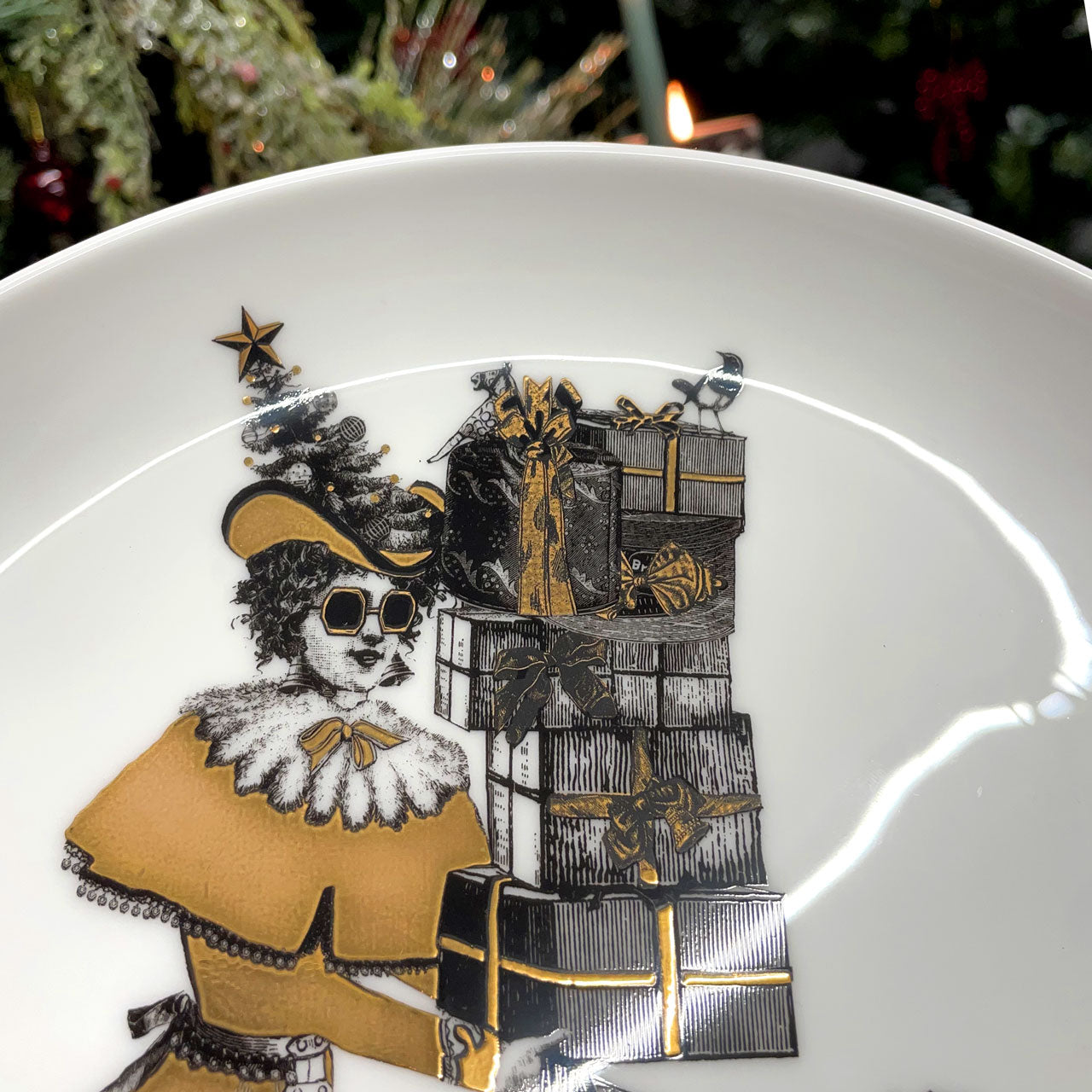 Gold Christmas Shopping 10" Fine China Plate