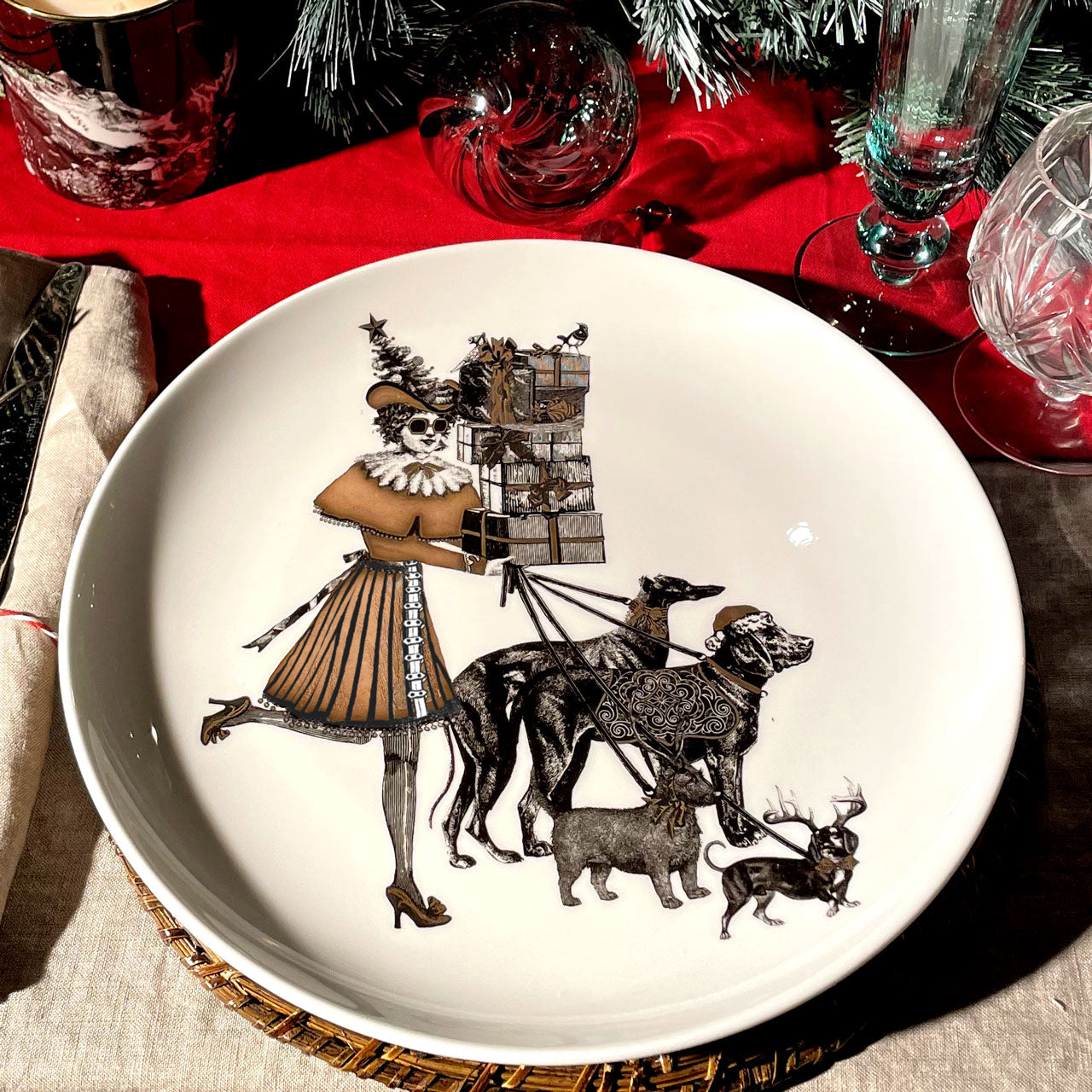 Gold Christmas Shopping 10" Fine China Plate
